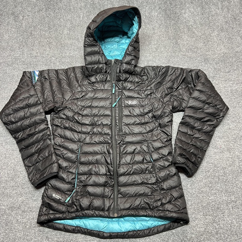 Rab Microlight Alpine Jacket Womens Medium Black Hooded Down Full Zip Puffer